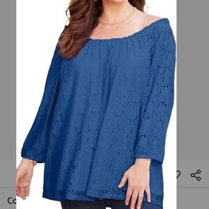 Catherines Blue lace Peasant Top  size 4X